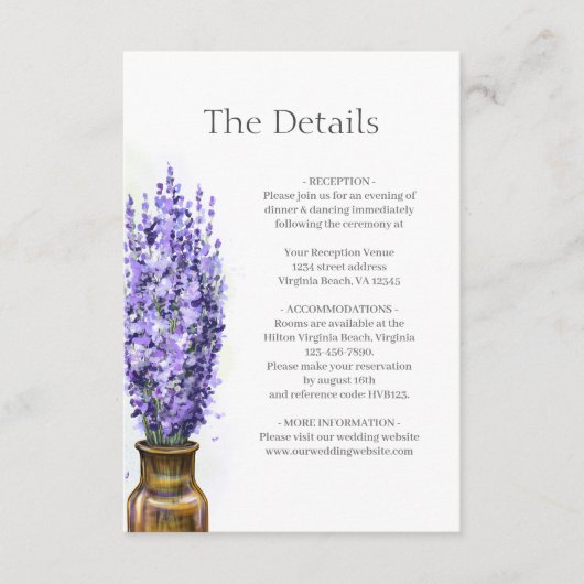 Lavender Blume Moderne Blumenzettel Begleitkarte (Vorderseite)