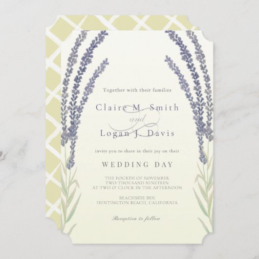 Lavender Blume Sprigs Gelbe Hochzeit Einladung (Vorne/Hinten)