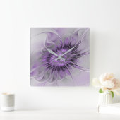 Lavender Blume Traumhaft Modernes Abstraktes Frakt Quadratische Wanduhr (Zuhause)