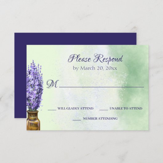 Lavender-Blume über die Grünen Blumenzehen RSVP Karte (Vorne/Hinten)