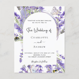 Lavender Blumenbogen weiße Skript Hochzeit einlade Postkarte