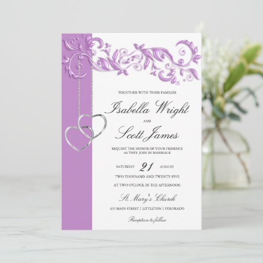 Lavender Blumendesign Einladung (Stehend Vorderseite)