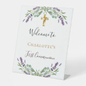 Lavender Blumengrün Erster Kommunion Empfang Sockelschild (Vorderseite)