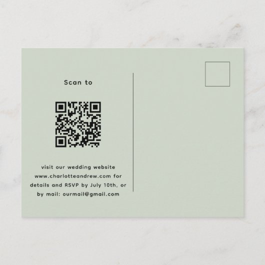 Lavender Blumengrün Salbei QR Hochzeit Einladungspostkarte