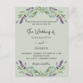 Lavender Blumengrün Salbei QR Hochzeit Einladungspostkarte (Vorderseite)