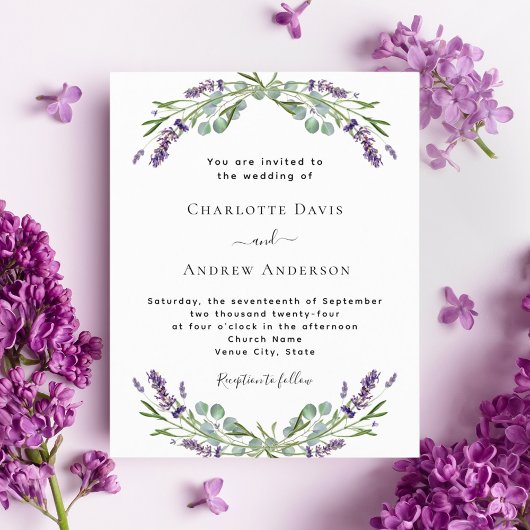 Lavender Blumenkorb QR Details Einladung zur Hochz