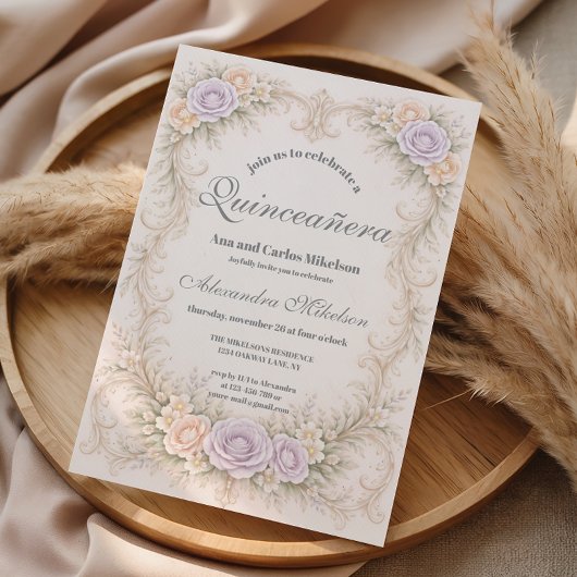 Lavender Blush Baroque Quinceañera Einladung