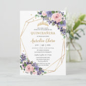 Lavender Blush Bloral Geometric 16. Quinceañera Einladung (Stehend Vorderseite)