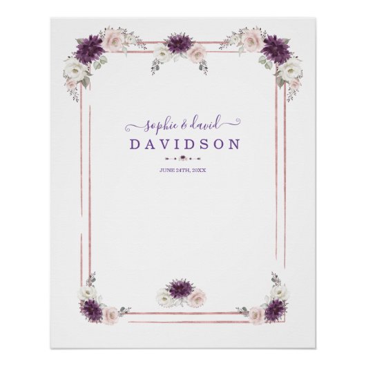 Lavender Blush Floral Wedding Gold Foto Stand Gest Poster (Vorderseite)