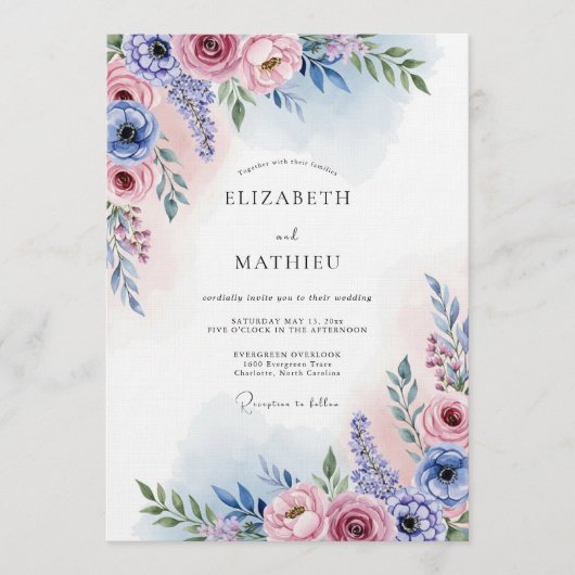 Lavender Blush Painterly Bloom Wedding Einladung (Vorderseite)