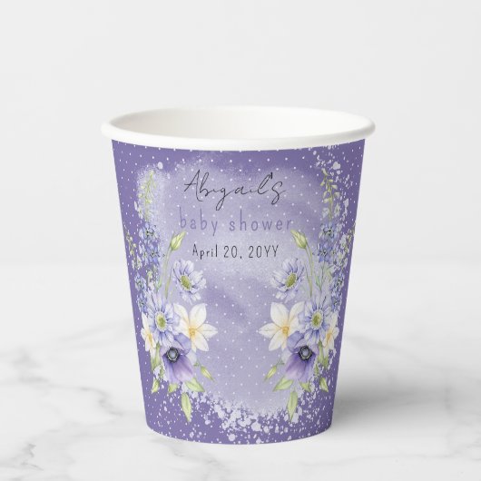 Lavender Boho Eine kleine Wildblume Babydusche Pappbecher (Vorderseite)
