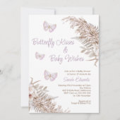 Lavender Boho Floral Butterfly Kisses Baby Dusche Einladung (Vorderseite)