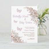 Lavender Boho Floral Butterfly Kisses Baby Dusche Einladung (Stehend Vorderseite)