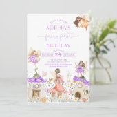 Lavender Boho Wildblume Fairy 1. Geburtstag Einladung (Stehend Vorderseite)
