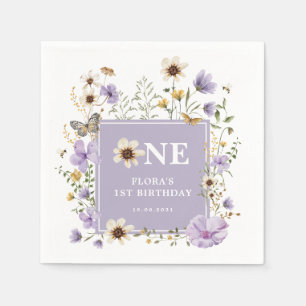 Lavender Boho Wildblume Girl 1. Geburtstag Party Serviette