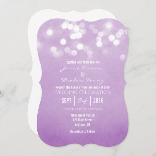 Lavender Bokeh Glitzer Lights Hochzeitseinladung Einladung (Vorne/Hinten)