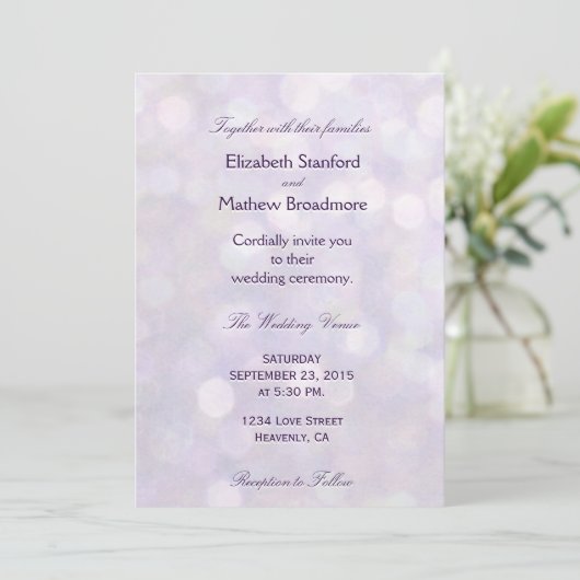 Lavender Bokeh | Hochzeitskollektion Einladung (Stehend Vorderseite)