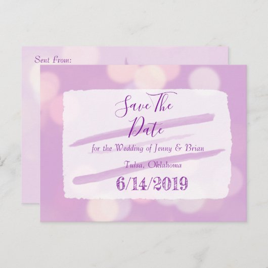 Lavender Bokeh Wedding Save the Date Postkarte (Vorne/Hinten)