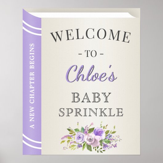 Lavender Book Storybook Baby Girl Sprinkle Willkom Poster (Vorne)