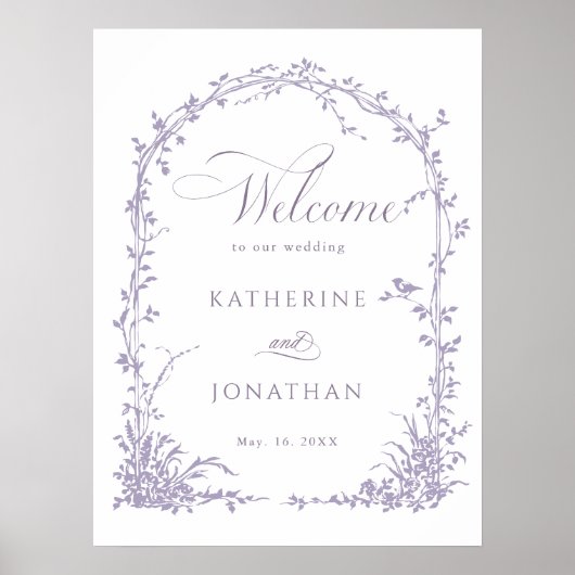 Lavender Botanical Arch Garden Wedding Welcome Poster (Vorne)