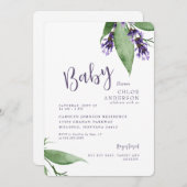 Lavender Botanical Baby Girl Dusche Einladung (Vorne/Hinten)