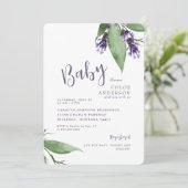 Lavender Botanical Baby Girl Dusche Einladung (Stehend Vorderseite)