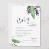 Lavender Botanical Baby Girl Dusche Einladung (Vorderseite)