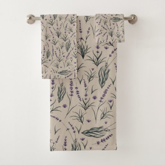 Lavender Botanical Bathroom Towel Set (Insitu)