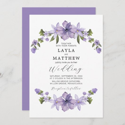 Lavender Botanical Floral Elegante Hochzeit Einladung (Vorne/Hinten)