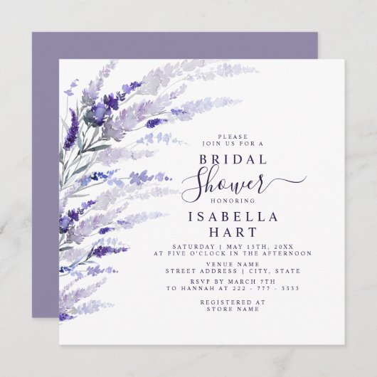 Lavender Botanical Floral Mauve Brautparty Einladung (Vorne/Hinten)