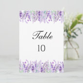 Lavender Botanical Floral Wedding Tischnummern (Stehend Vorderseite)