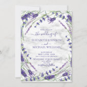 Lavender Botanical Frame Marmor Foto Hochzeit Einladung (Vorderseite)