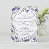 Lavender Botanical Frame Marmor Foto Hochzeit Einladung (Stehend Vorderseite)