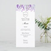 Lavender Botanical Monogram Wedding Menu (Stehend Vorderseite)