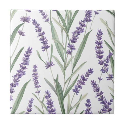 Lavender Botanical Pattern Fliese (Vorderseite)