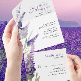 Lavender Botanical Purple Flowers Hochzeit All In One Einladung