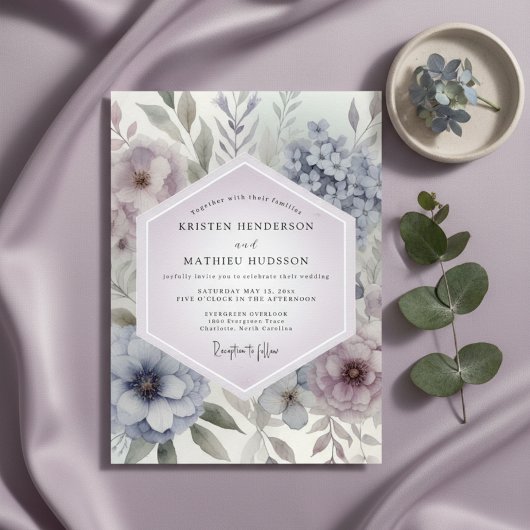 Lavender Botanical Romance Wedding Einladung