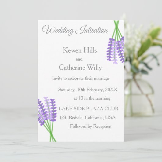 Lavender Botanical Wedding Invitation Einladung (Stehend Vorderseite)