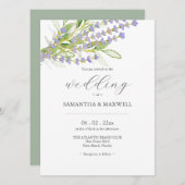Lavender Botanische Hochzeitseinladung mit QR-Code Einladung (Vorne/Hinten)