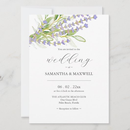Lavender Botanische Hochzeitseinladung mit QR-Code Einladung (Vorderseite)