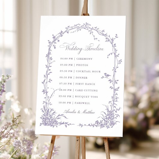 Lavender Botanischer Bogen-Garten-Hochzeits-Zeitpl Poster