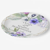 Lavender Botanischer Violet Anemone Blumenstrauß Pappteller (Schrägansicht)