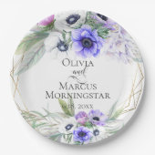 Lavender Botanischer Violet Anemone Blumenstrauß Pappteller (Vorderseite)