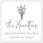 Lavender Bouquet Script Rücksendeadresse Quadratischer Aufkleber (Vorderseite)