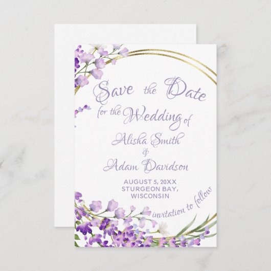 Lavender Bouquet Wreath Wedding Speichern Sie die Save The Date (Vorne/Hinten)