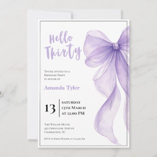 Lavender Bow 30th Birthday Invitation Einladung