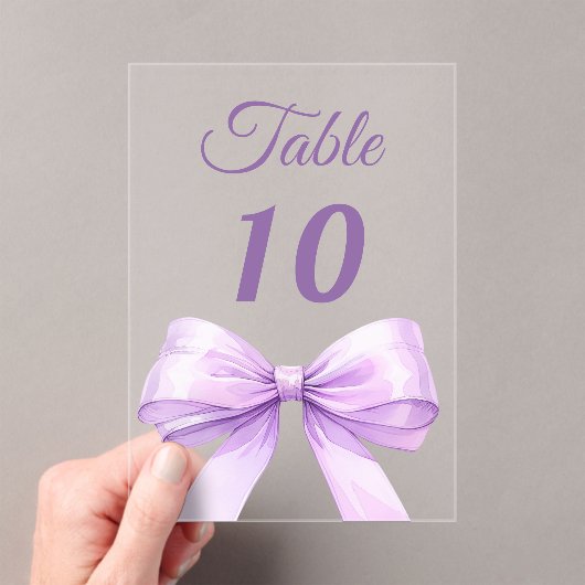 Lavender bow acrylic table number sign acryleinladungen (Insitu (Handheld))