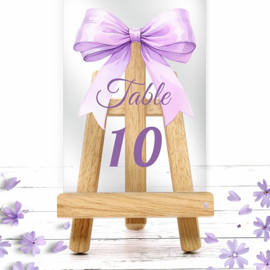 Lavender bow acrylic table number sign acryleinladungen