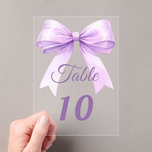 Lavender bow acrylic table number sign acryleinladungen (Insitu (Handheld))