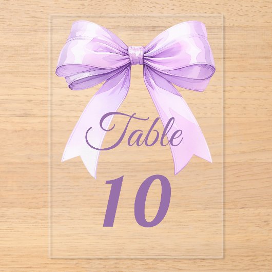 Lavender bow acrylic table number sign acryleinladungen (Vorderseite)